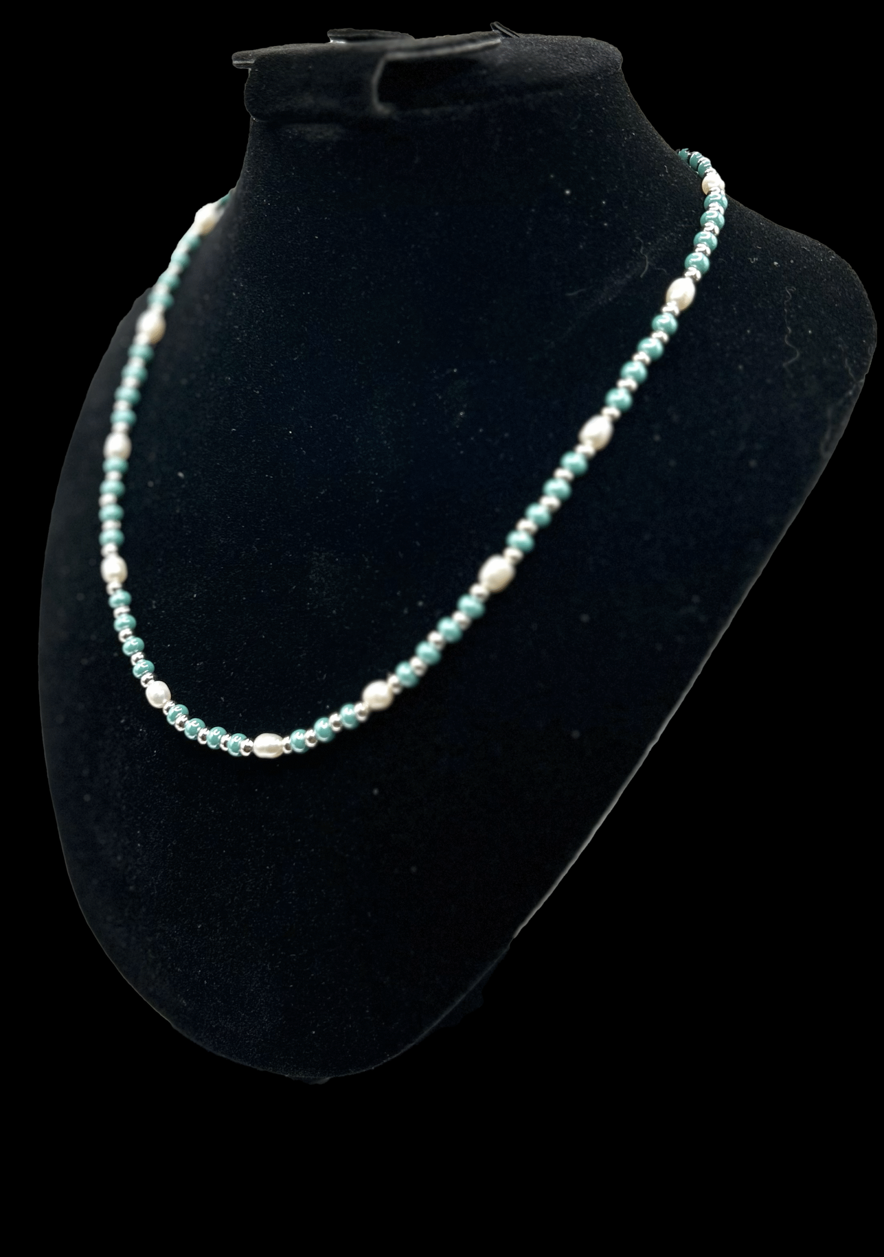 Mother of Pearl and Turquoise Glass Bead 17" Length Necklace
